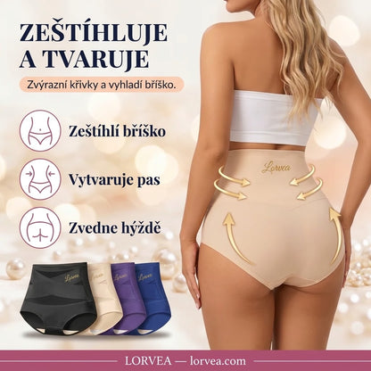 Bezešvé stahovací kalhotky s vysokým pasem a efektem plochého bříška